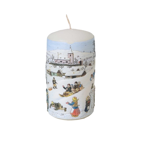 Candle with an illustration of 