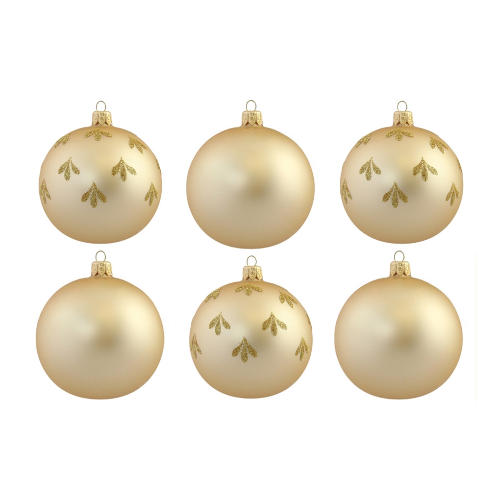 Set of 6 ornaments in gold colour with gold leaf décor
