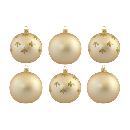 Set of 6 ornaments in gold colour with gold leaf décor
