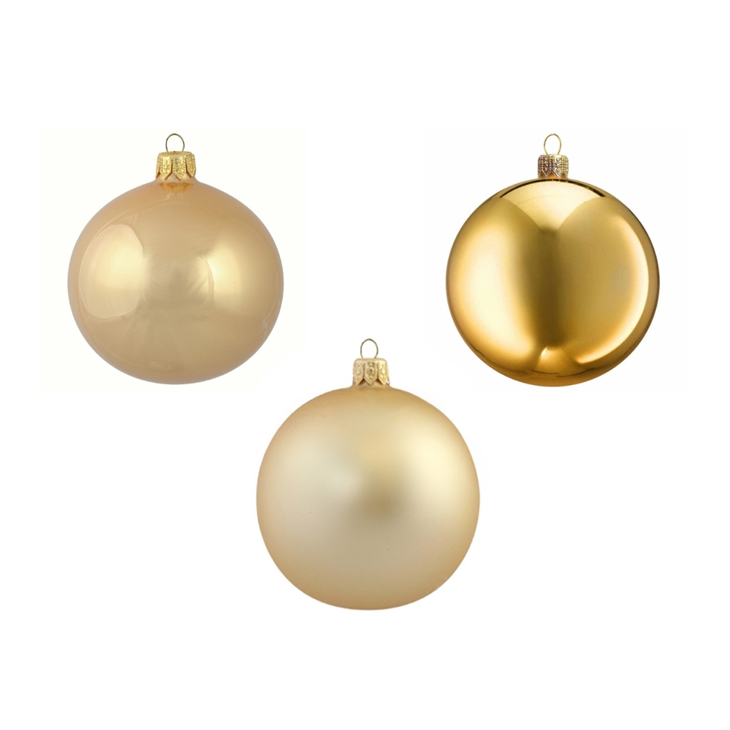 Set of three ornaments in gold shades