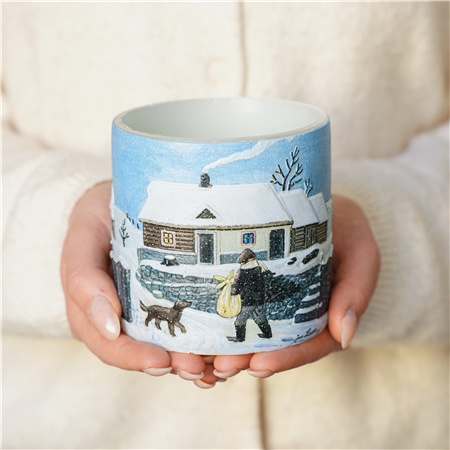 Lantern with Winter Village illustration