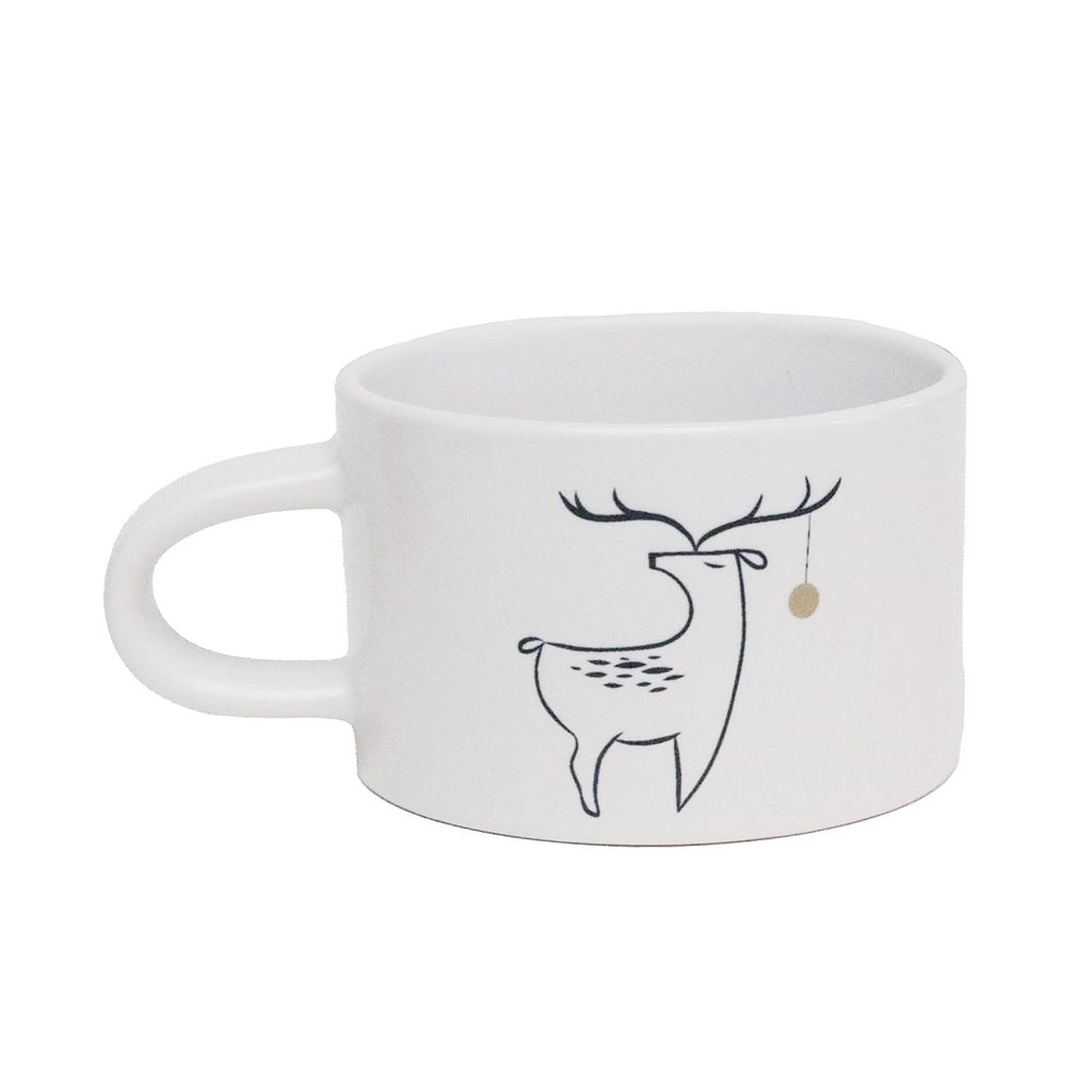 White mug with deer