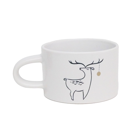 White mug with deer