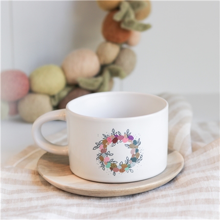 White mug with Easter wreath