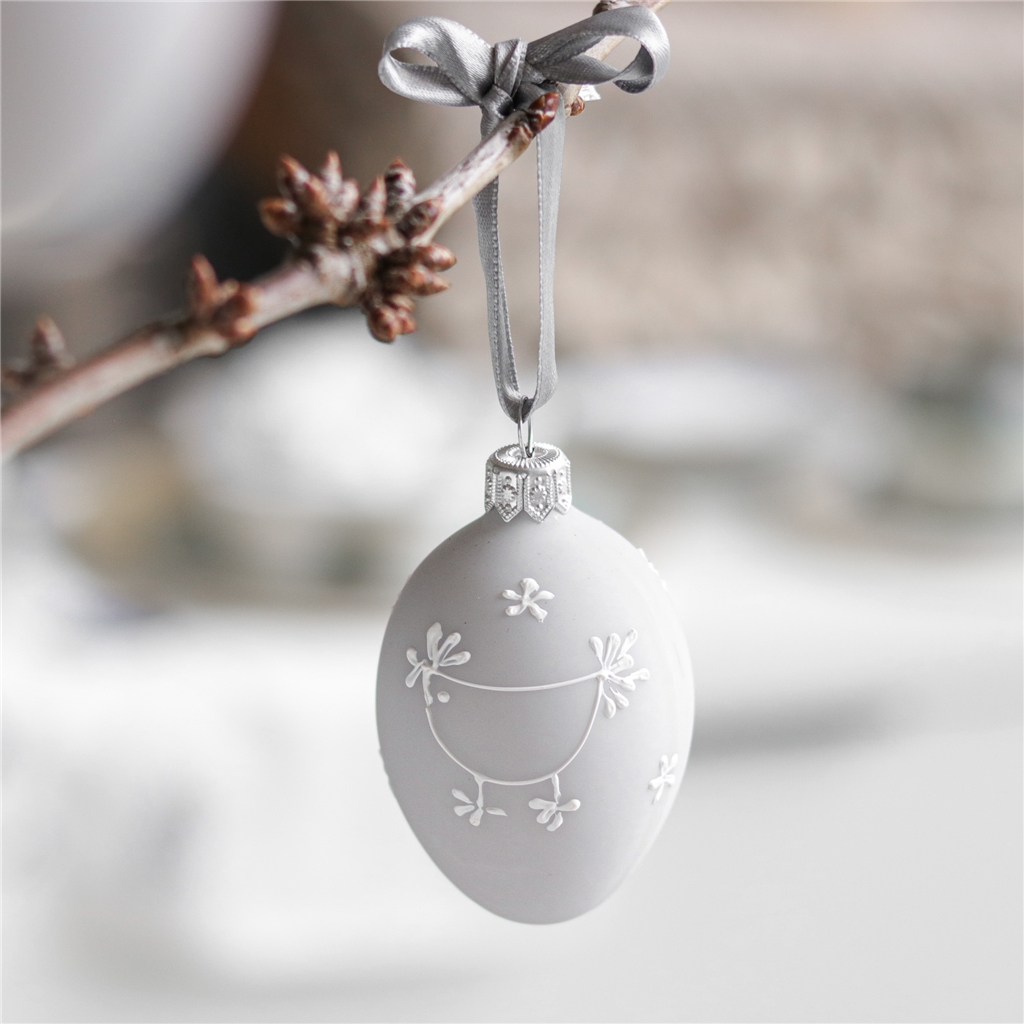 Matte grey Easter egg with hen decoration