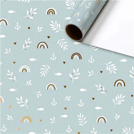Wrapping paper with rainbow and leaves