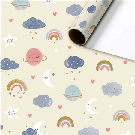 Wrapping paper in a creamy roll with the sky