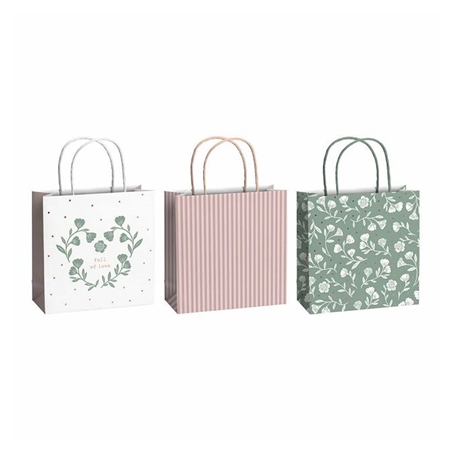 Set of gift bags with flowers and stripes