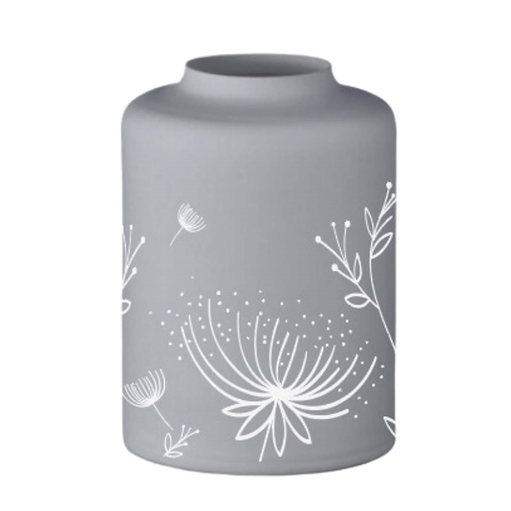 Grey vase with flower decoration