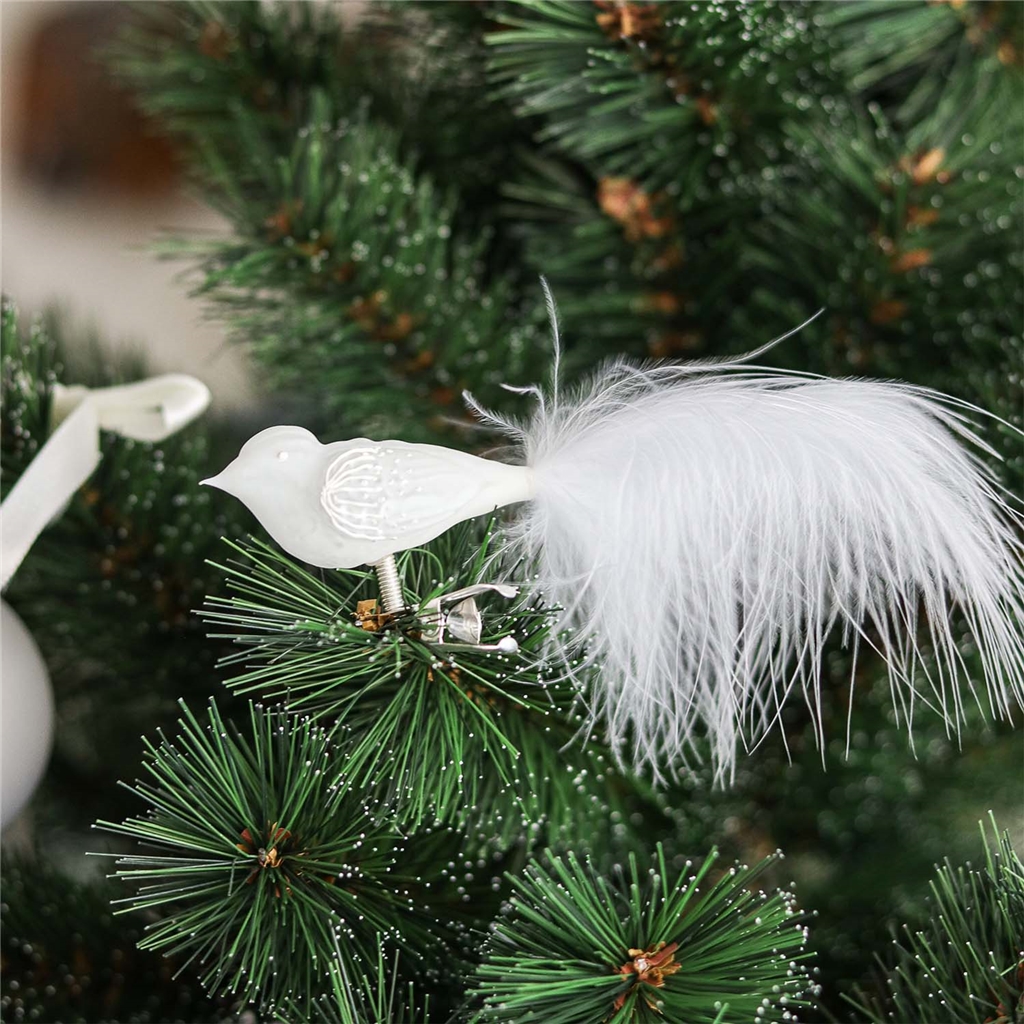 Glass bird white with flower decoration