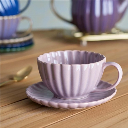 Pink mug with saucer