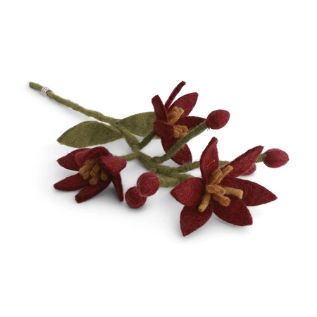 Felt flower branch dark red