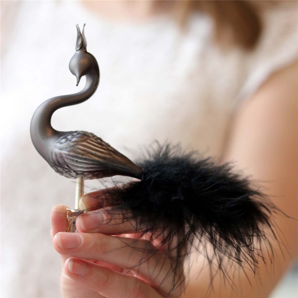 Graphite glass swan with crown
