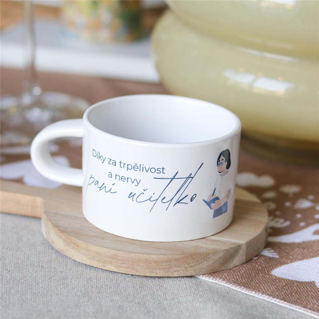 White mug "Thanks for your patience, teacher"