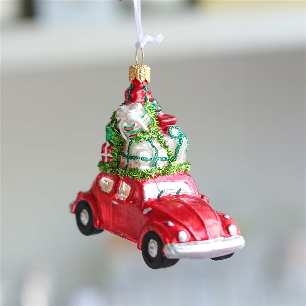 Glass Christmas car with gifts in red Decor by Glassor
