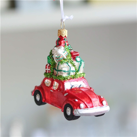 Glass Christmas car with gifts in red Decor by Glassor
