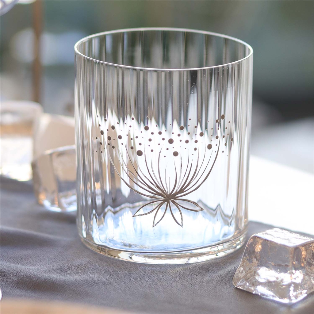 Hand-painted glass with a gray flower