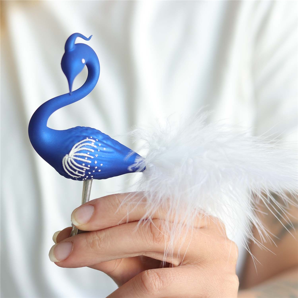 A swan the color of the night with a crest
