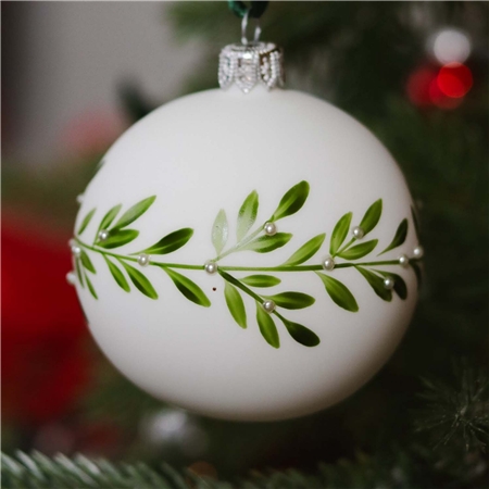 Porcelain white ball with mistletoe decor