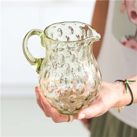 Hand-blown olive-green pitcher