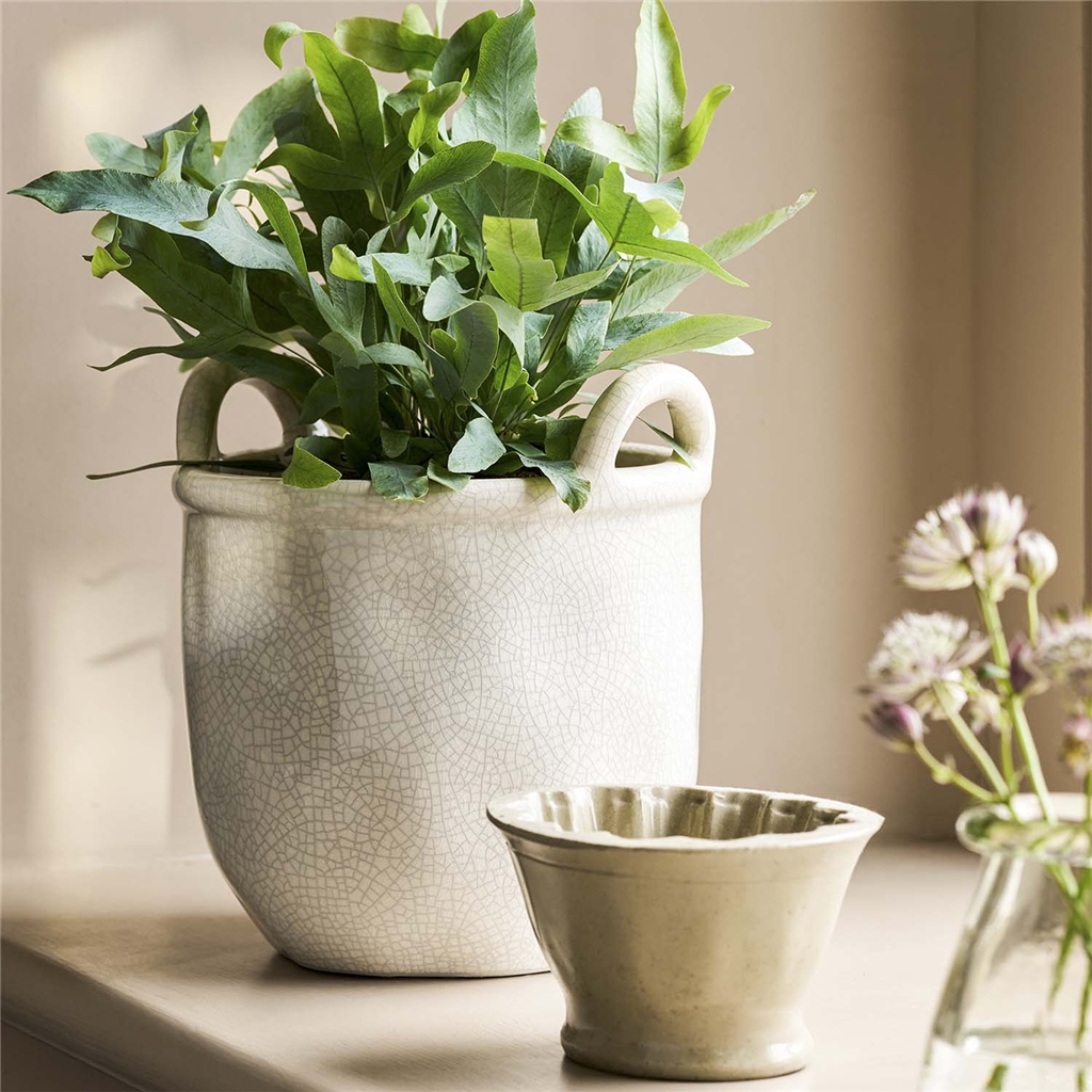 Ravello Round Flower Pot with Cracked Glaze, 19 cm