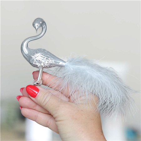 Frosty Gray-Blue Swan with Rhinestones