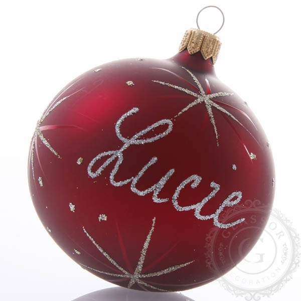 Christmas tree ball with name - wine red 8 cm